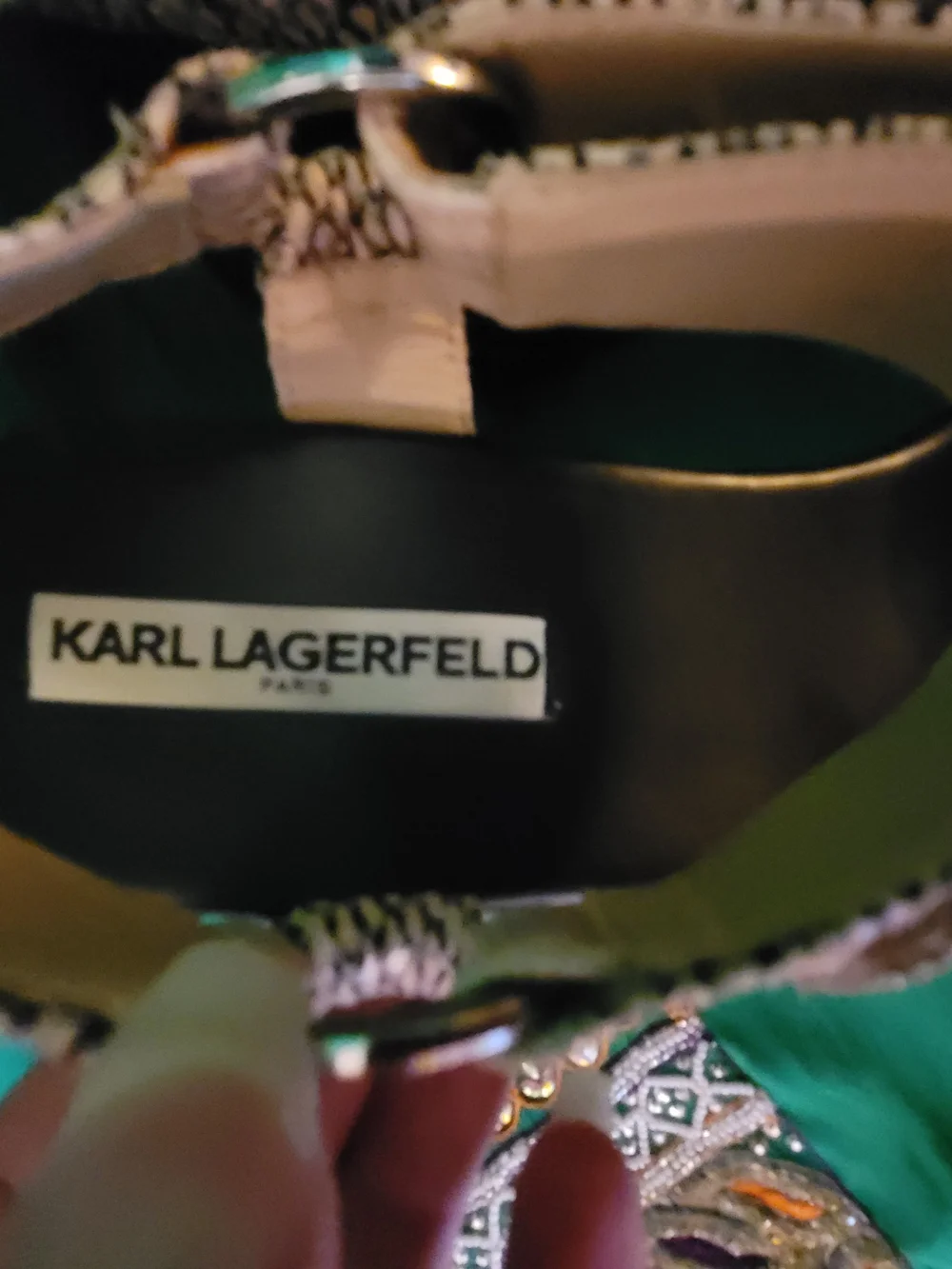 Karl Lagerfeld Black Platform Wedge Sandals with Cream Snake-Print Straps